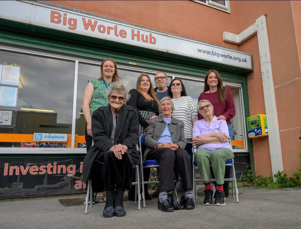 Big Worle members with the Chairs - Charlie and Lynn, and Jenna from Weston Town Council in front of the hub in Worle, Weston-super-Mare.